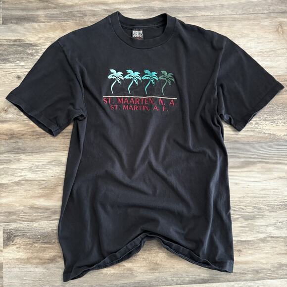 Vintage Sherry’s Best St. Maarten St. Martin Palm Tree Tee Size L Made in USA - Picture 1 of 9